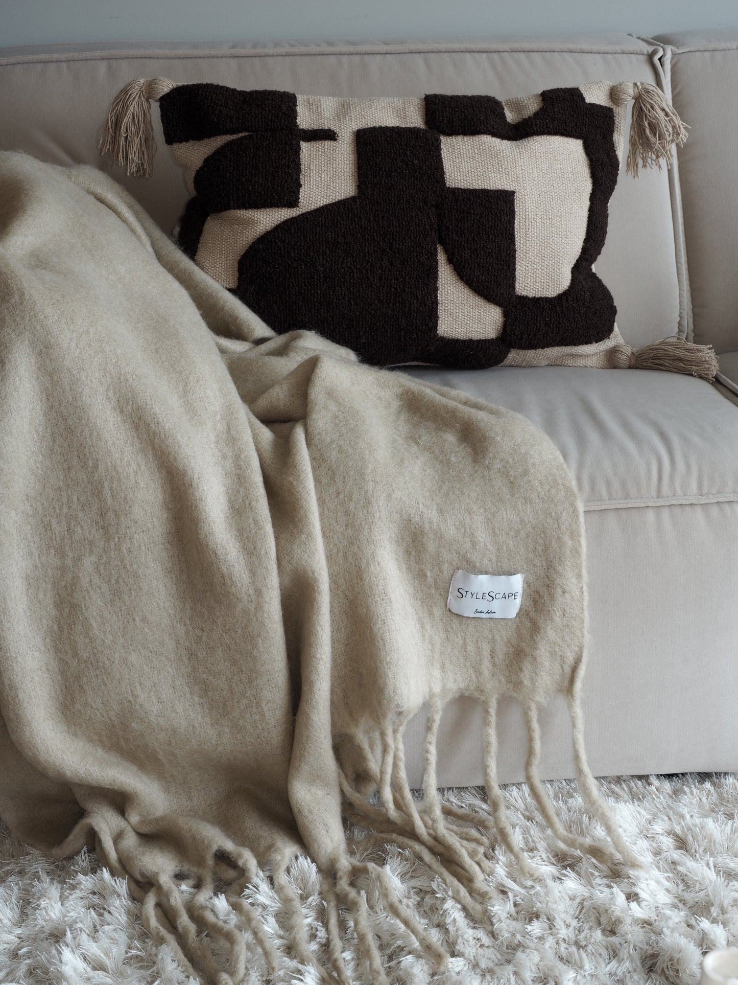 Amelia Beige Blanket – 100% Wool