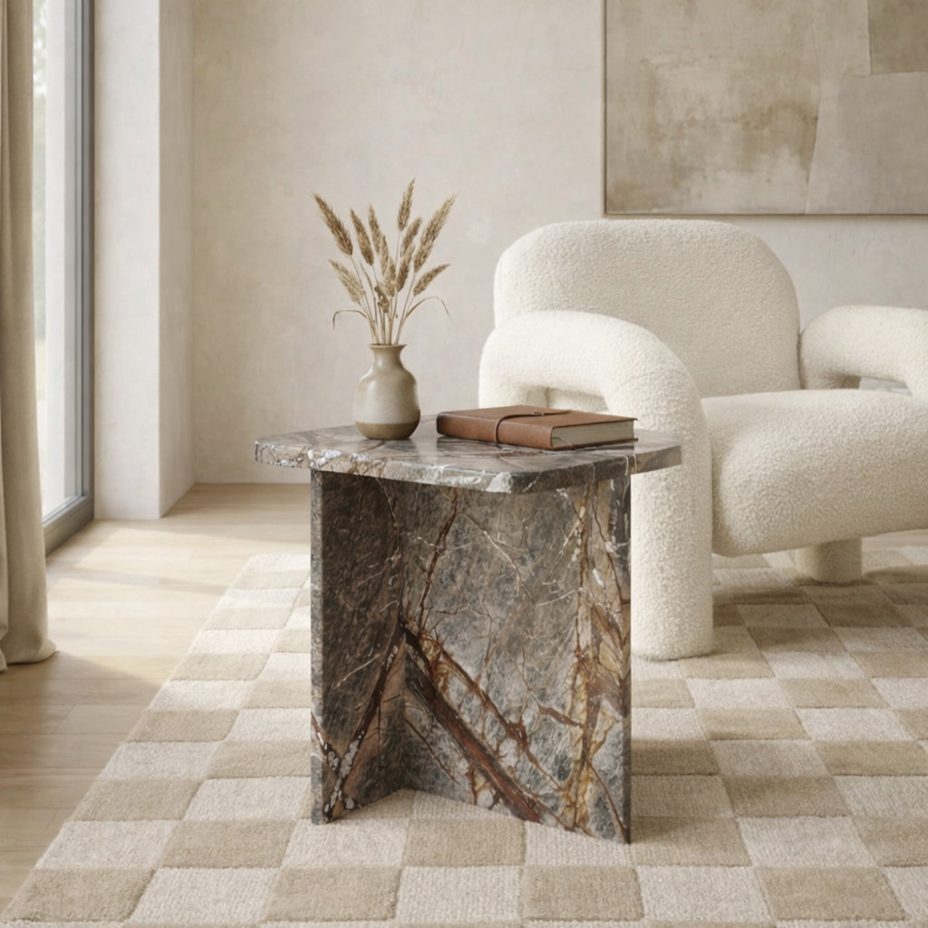 Riham Side Table - Rainforest Brown Marble